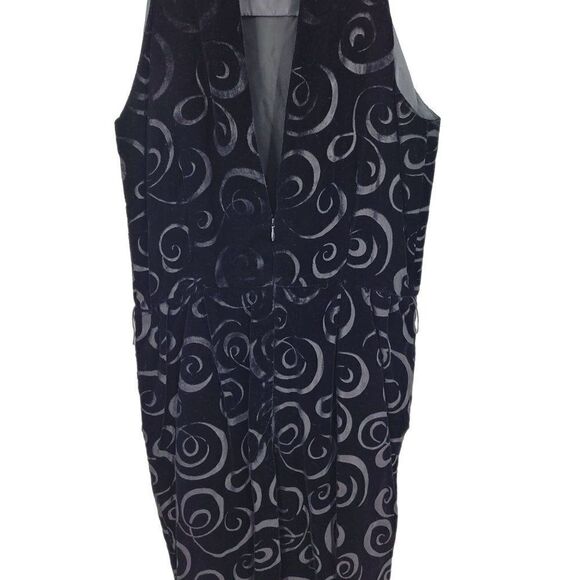 Vintage 80s Black Burnout Velvet Gown 10 Sleeveless Open Back Chocker Midi Swirl - Picture 8 of 15